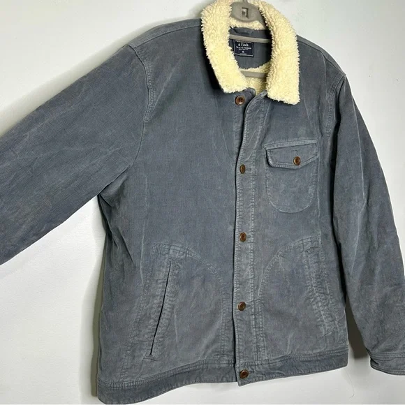 Abercrombie & Fitch Men’s Gray Sherpa Lined Buttoned Corduroy Jacket Size XL